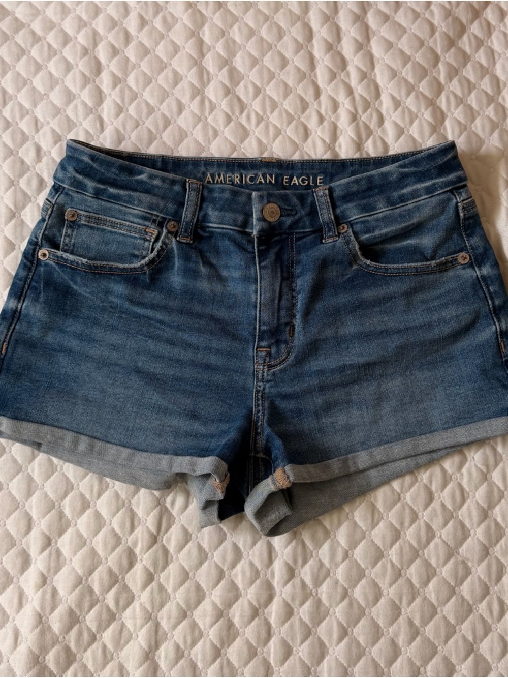 American Eagle Outfitters Dark Blue Denim Roll-Hem Shorts